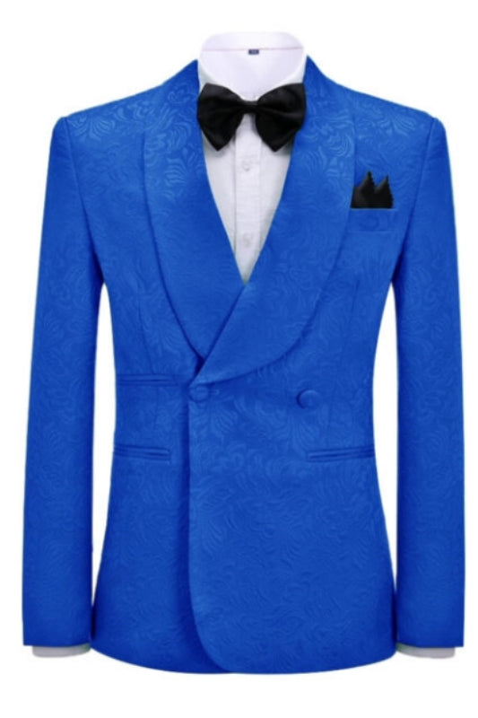 Ulysses Tailored Royal Blue Jacquard Shawl Collar Double Breasted Groom's Suit