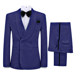 Upton Classic Navy Blue Jacquard Shawl Collar Double-Breasted Wedding Suit