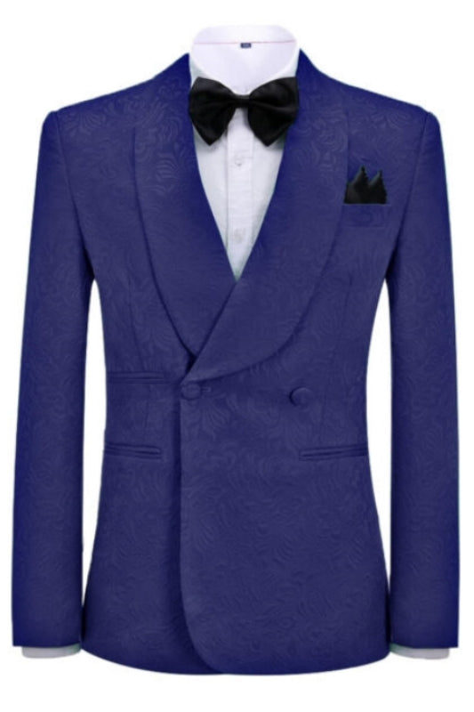 Upton Classic Navy Blue Jacquard Shawl Collar Double-Breasted Wedding Suit