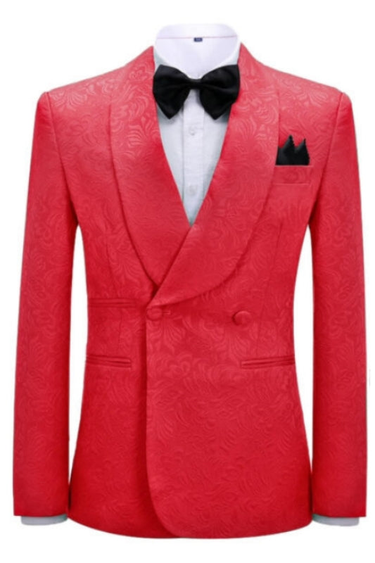 Uriah Fancy Red Jacquard Shawl Collar Double Breasted Groom's Suit