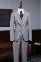 Uriah Trendy Gray Plaid Three Pieces Slim Fit Men’s Business Suit