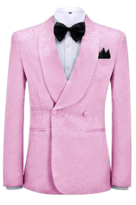 Valentine Fashionable Pink Jacquard Shawl Collar Double-Breasted Wedding Suit