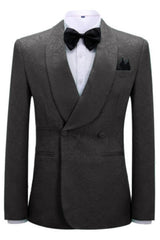 Verne Formal Black Jacquard Shawl Collar Double Breasted Groom's Suit