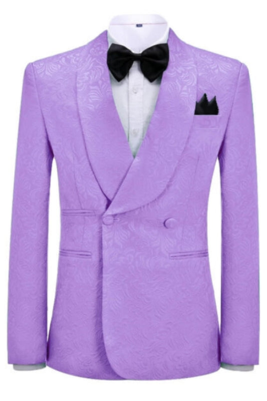 Vincent Alluring Lilac Jacquard Shawl Collar Double Breasted Groom's Attire