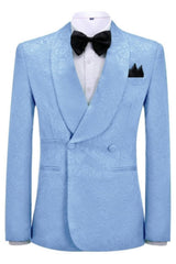 Vito Sky Blue Jacquard Shawl Collar Double Breasted New Groom's Attire