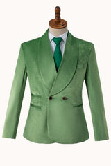 Vivian Modern Green Shawl Lapel Double-Breasted Velvet Suit