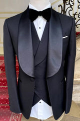 Walter Formal Black Shawl Lapel Three-Piece Wedding Suits