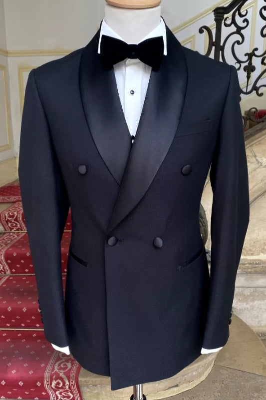 Walton Latest Black Shawl Lapel Double Breasted Wedding Suits