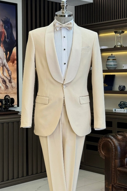 Walton Light Beige Shawl Collar Wedding Men's Dress Suits