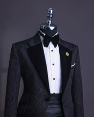 Ward Fashionable Black Jacquard Notched Lapel Two-Piece Prom Suits