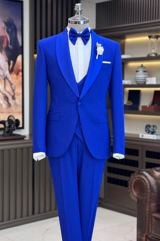 Ward Royal Blue Shawl Collar Three-Piece Men's Wedding Attire