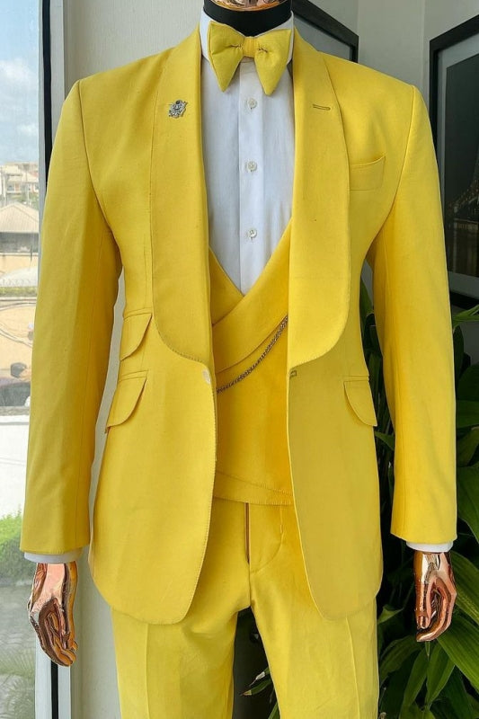 Ware Fresh Yellow Shawl Lapel Three-Piece Wedding Suits