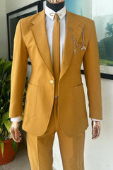 Warner Contemporary Gold Notched Lapel Two-Piece Prom Suits