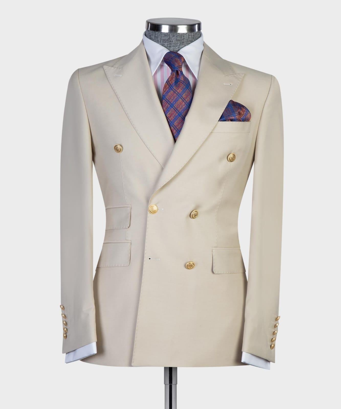 Wayne Champagne Contemporary Double Breasted Peak Lapel Men’s Suits