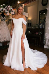 White Off the shoulder High split Wedding Dress