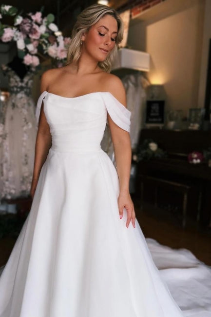 White Off the shoulder High split Wedding Dress