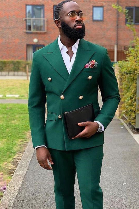 William Dark Green Double Breasted Peak Lapel Best Fit Prom Suits