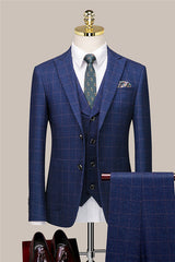 William New Blue Plaid Close-Fitting Business Suit