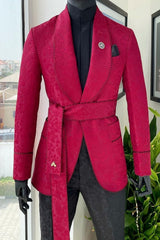 Yehudi Contemporary Red Shawl Lapel Two-Piece Jacquard Wedding Suits