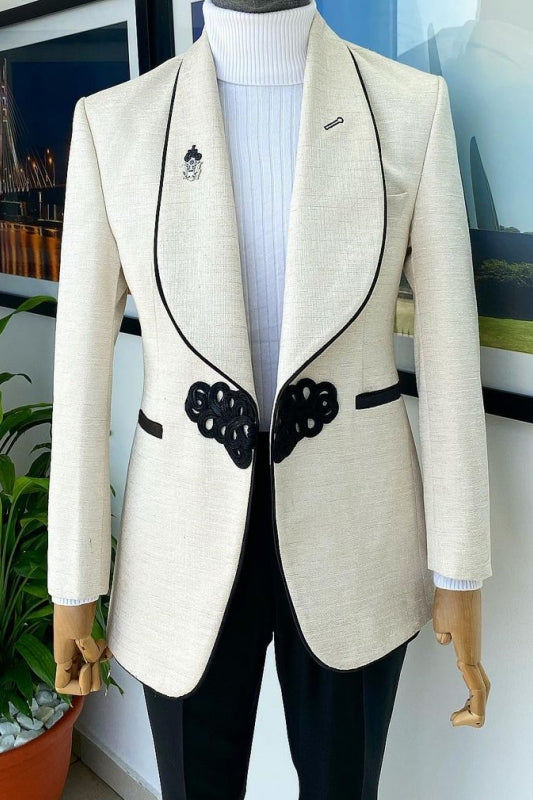 Young Fresh White Shawl Lapel Two-Piece Wedding Suits