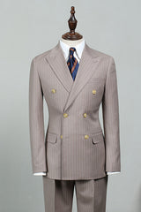 Zachary Chic Double-Breasted Striped Peak Lapel Men's Suit