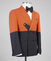 Zachary Orange and Black Latest Peaked Lapel Prom Suit for Men