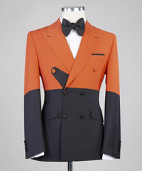 Zachary Orange and Black Latest Peaked Lapel Prom Suit for Men