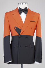 Zachary Orange and Black Latest Peaked Lapel Prom Suit for Men