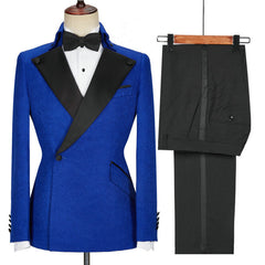 Zebulon Chic Blue Peaked Lapel Two-Piece Prom Suit