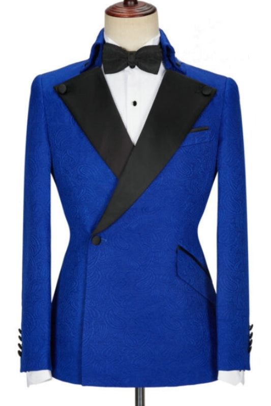 Zebulon Chic Blue Peaked Lapel Two-Piece Prom Suit