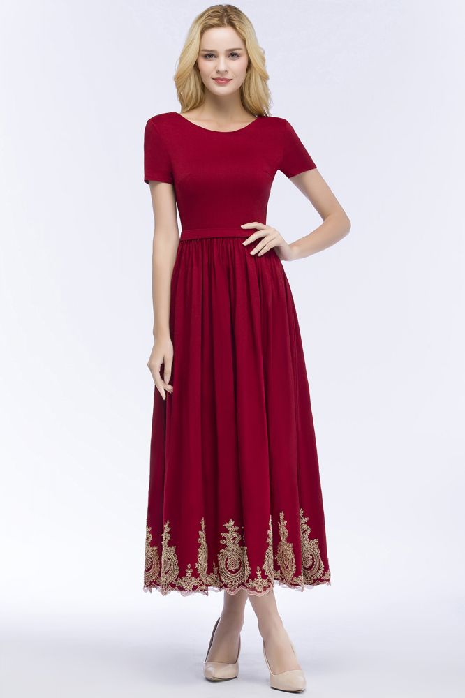 MISSHOW offers A-line Ankle Length Short Sleeves Appliques Plus Size Prom Dresses with Sash at a cheap price from Burgundy, Stretch Satin to A-line Ankle-length hem. Stunning yet affordable Short Sleeves Prom Dresses,Evening Dresses,Homecoming Dresses.