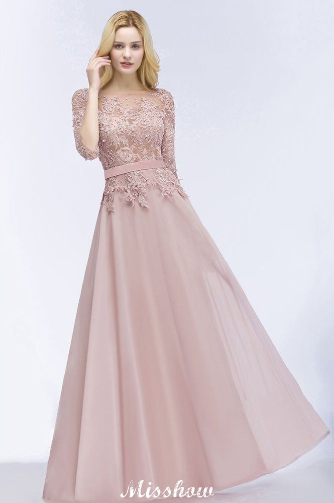 MISSHOW offers A-line Chiffon Appliques Bridesmaid Dresses Jewel Half-Sleeves Floor-Length Evening Gown with Sash at a good price from 100D Chiffon to A-line Floor-length them. Lightweight yet affordable home,beach,swimming useBridesmaid Dresses.