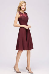 MISSHOW offers A-line Chiffon Appliques Jewel Sleeveless Knee-Length Bridesmaid Dresses with Ruffles at a good price from Misshow