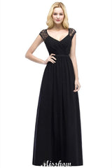 A-Line Chiffon Bridesmaid Dresses Scoop Cap Sleeves Wedding Party Dress-misshow.com