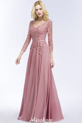 MISSHOW offers A-line Chiffon Floor-Length Bridesmaid Dress Appliques V-Neck Long-Sleeves Evening Dress at a good price from 100D Chiffon to A-line Floor-length them. Lightweight yet affordable home,beach,swimming useBridesmaid Dresses.