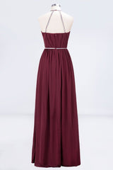 MISSHOW offers A-line Chiffon Halter Sleeveless Floor-Length Bridesmaid Dress with Beading Sash at a good price from Misshow