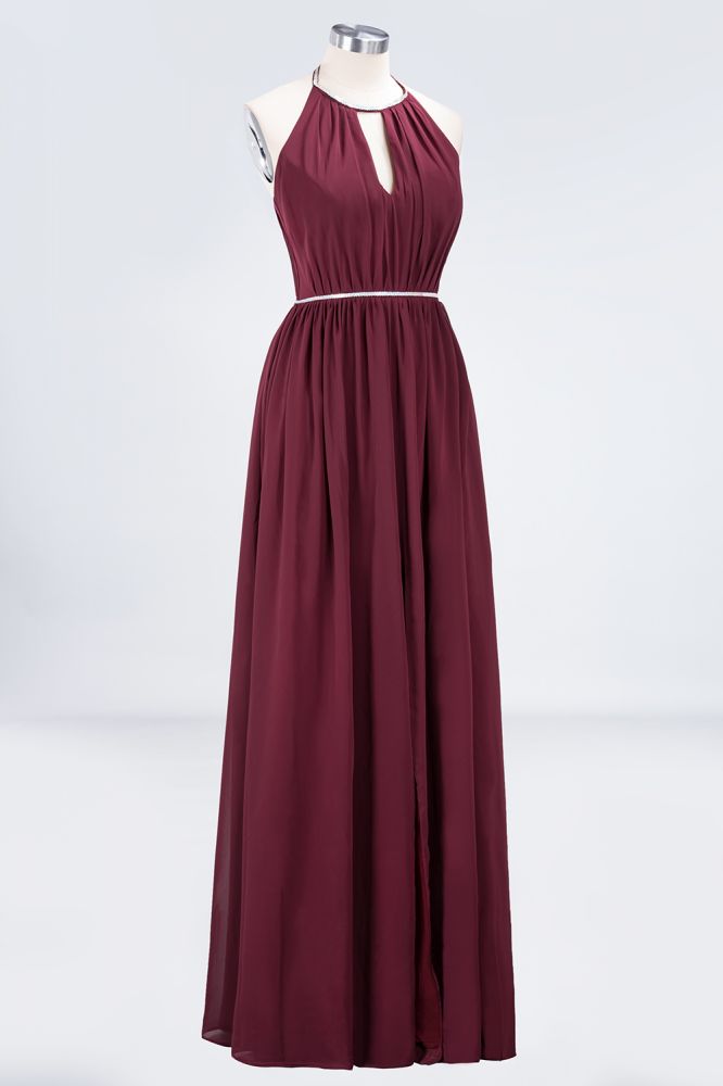 MISSHOW offers A-line Chiffon Halter Sleeveless Floor-Length Bridesmaid Dress with Beading Sash at a good price from Misshow