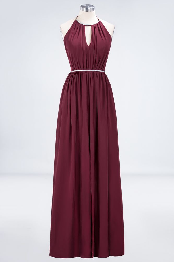 MISSHOW offers A-line Chiffon Halter Sleeveless Floor-Length Bridesmaid Dress with Beading Sash at a good price from Misshow