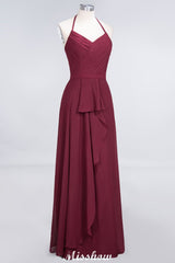 MISSHOW offers A-Line Chiffon Halter V-Neck Sleeveless Floor-Length Bridesmaid Dress with Ruffle at a good price from 100D Chiffon to A-line Floor-length them. Lightweight yet affordable home,beach,swimming useBridesmaid Dresses.