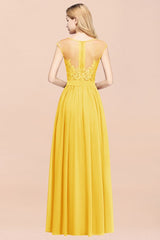 MISSHOW offers A-line Chiffon Lace Jewel Sleeveless Floor-Length Bridesmaid Dresses with Appliques at a good price from Misshow