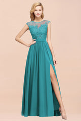 MISSHOW offers A-line Chiffon Lace Jewel Sleeveless Floor-Length Bridesmaid Dresses with Appliques at a good price from Misshow