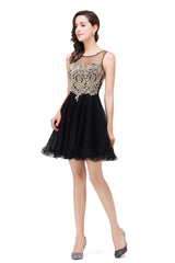 A-line Crew Short Sleeveless Appliques Prom Dresses-misshow.com