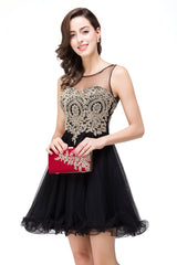 A-line Crew Short Sleeveless Appliques Prom Dresses-misshow.com