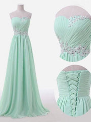 A-Line Elegant Sleeveless Sweetheart Floor-Length Beading Chiffon Bridesmaid Dresses