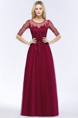 MISSHOW offers A-line Floor Length Appliques Tulle Bridesmaid Dress Half Sleeve Evening Dress at a good price from Pearl Pink,Dusty Rose,Burgundy,Black,Tulle to A-line Floor-length them. Stunning yet affordable Half-Sleeves Bridesmaid Dresses.