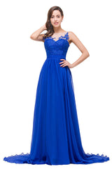 A plus size Ocean Blue bridesmaid dress made of 100D Chiffon are trendy for  . Shop MISSHOW with elaborately designed Appliques gowns for your bridesmaids.