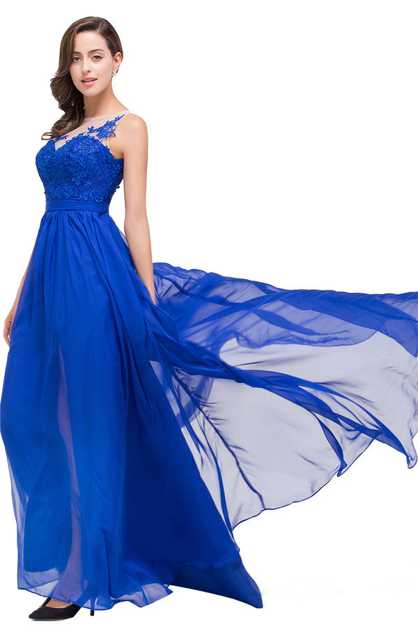 A plus size Ocean Blue bridesmaid dress made of 100D Chiffon are trendy for  . Shop MISSHOW with elaborately designed Appliques gowns for your bridesmaids.