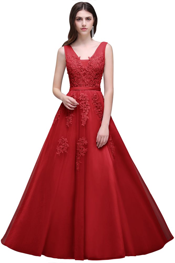 MISSHOW offers A-line Floor-length Tulle Bridesmaid Dress with Appliques at a cheap price from White,Ivory,Pearl Pink,Dusty Rose,Red,Burgundy,Dark Navy,Black,Silver, Tulle to A-line Floor-length hem. Stunning yet affordable Sleeveless Evening Dresses,Bridesmaid Dresses.