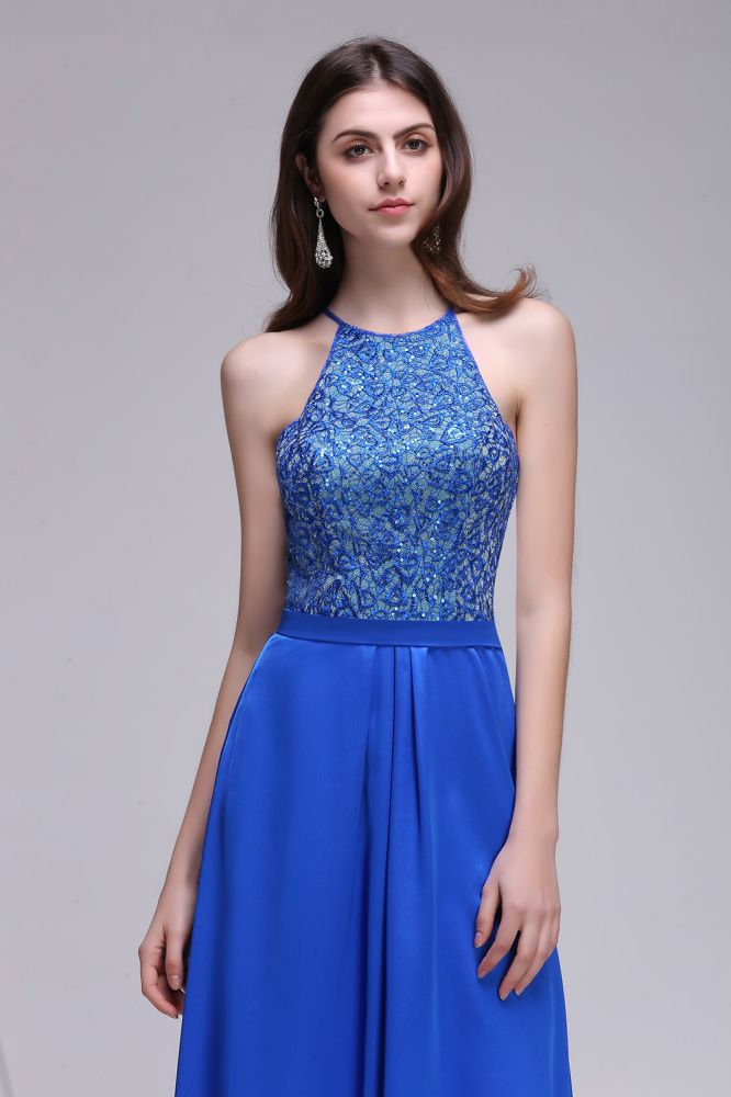 MISSHOW offers gorgeous Royal Blue Halter party dresses with delicately handmade Sequined in size 0-26W. Shop Floor-length prom dresses at affordable prices.