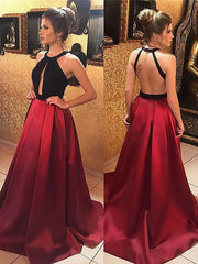 A-Line Halter Sleeveless With Ruffles Satin Prom Dresses